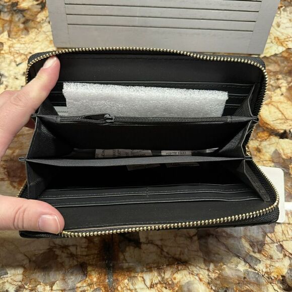 Ivy London Leather Weave Black Zip Around Wallet- New - Picture 6 of 6